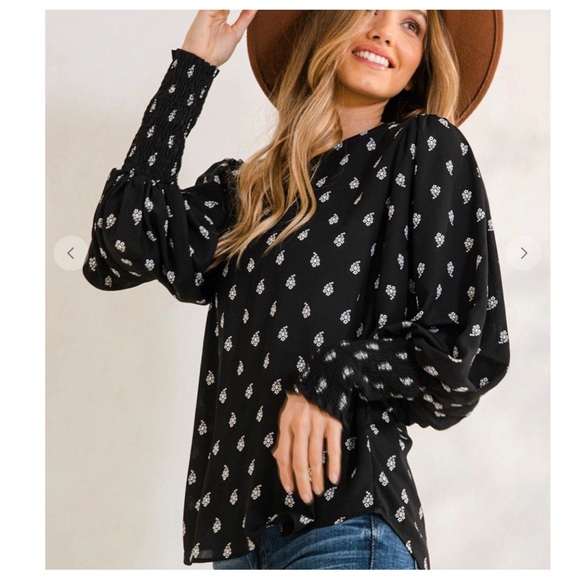 #36 Boho Print Lantern Sleeve Blouse Top - Picture 5 of 7